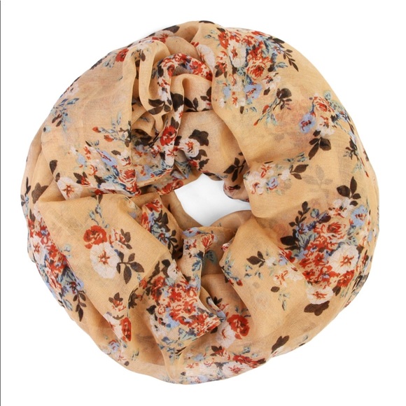 SALE Infinity Scarf Camel Tan Floral - Picture 5 of 6